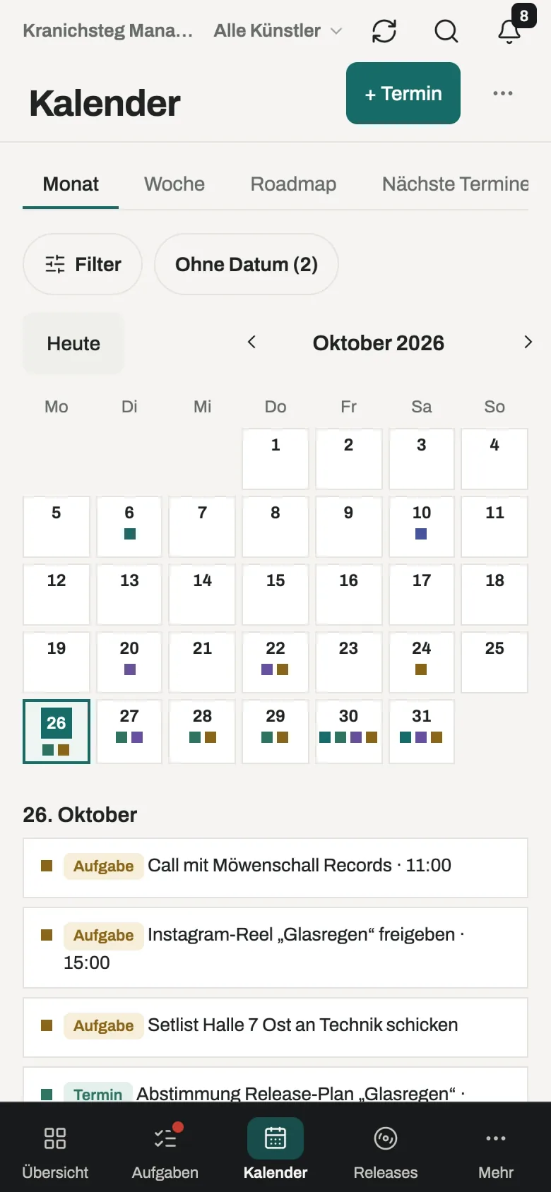 Zeptha auf dem Handy: Kalender