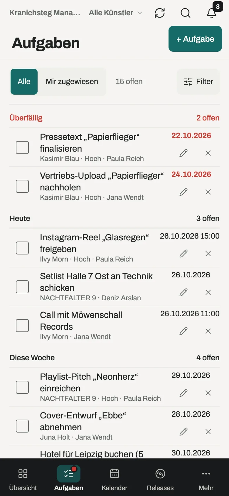 Zeptha auf dem Handy: Aufgaben
